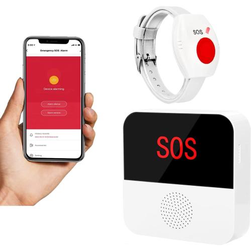 Wireless Caregiver Pagers Elderly Alert Button Smart Emergency Call Button Personal Help System at Home for Elderly Patients(Supports 2.4GHz WiFi Only)