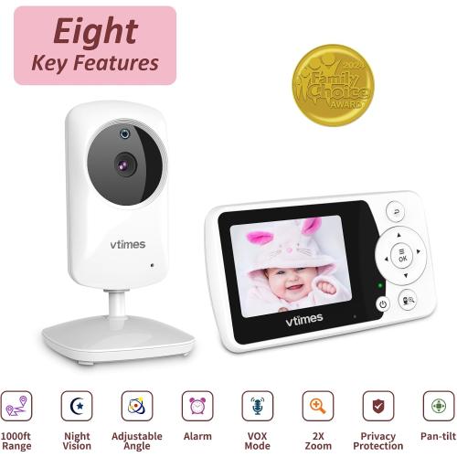 Video Baby Monitor with Camera and Audio - 2.4 LCD Screen, Portable Baby Camera Monitor No WiFi Night Vision VOX Mode Feeding Alarm 1000ft Range Ideal for Baby/Elderly/Pet