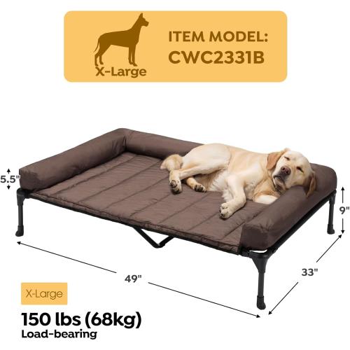 Veehoo Cooling Elevated Dog Bed Add Removable Waterproof Bolster Cushion Mat, Raised Pet Cot with Breathable Teslin Mesh, No-Slip Feet, Dog Sofa Bed for Indoor Outdoor, XLarge, Brown CWC2331B