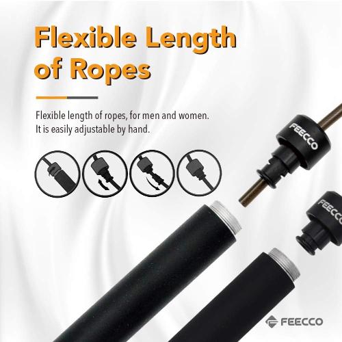 Black FEECCO 1/2 lb Weighted Jump Rope for Boxing, Cardio, Crossfit Workout, Range Adjustable Length Steel Ropes with Ball Bearings and Metal Handles, Suitable for Men and Women