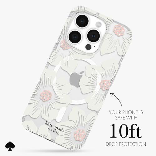 Kate Spade New York iPhone 15 Pro Case, Compatible with MagSafe - Hollyhock Cream