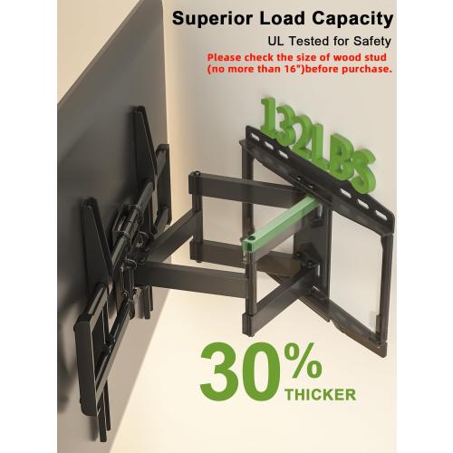 USX MOUNT Full Motion TV Wall Mount for 42-85 inch, TV Mount Swivel and Tilt,Wall Mount Bracket with Dual Articulating Arms Up to 132lbs, VESA 600x400mm, Max 16 Wood Studs, UL Listed XML019