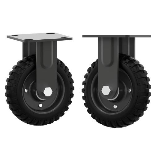 8 Inch Fixed Heavy Duty Cast Iron Caster Wheel - 1000lb Capacity, Black Rim, Solid Rubber, Outdoor, Flat Free for Carts, Dolly, Workbench, Trolley, DIY Tools(2 Pack)