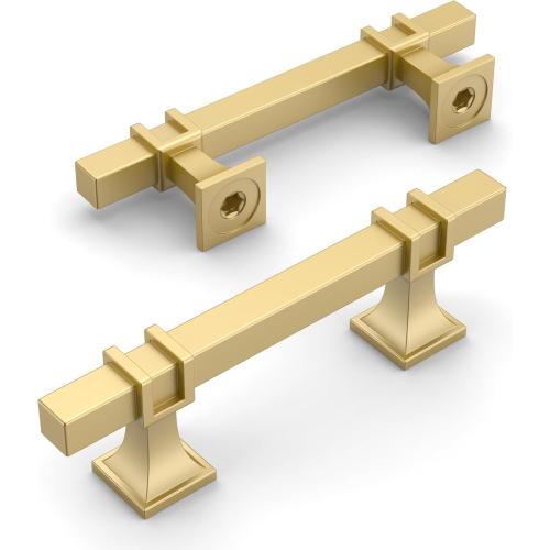 Amerdeco 10 Pack Brushed Gold Cabinet Pulls 3 Inch(76mm) Hole Center Drawer Pulls Cabinet Hardware Kitchen Cabinet Handles for Bathroom Dresser Pulls ZH0067