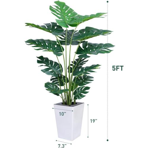 Artificial Monstera Plant 5ft, Realistic Fake Plants with Silk Leaves & Texture Trunk, Artificial Plants for Home Office Decor Indoor Outdoor Housewarming Gift