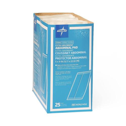 Medline NON21450H Sterile Abdominal Pads, Super Absorbent Pad, 5X9, 25 Count