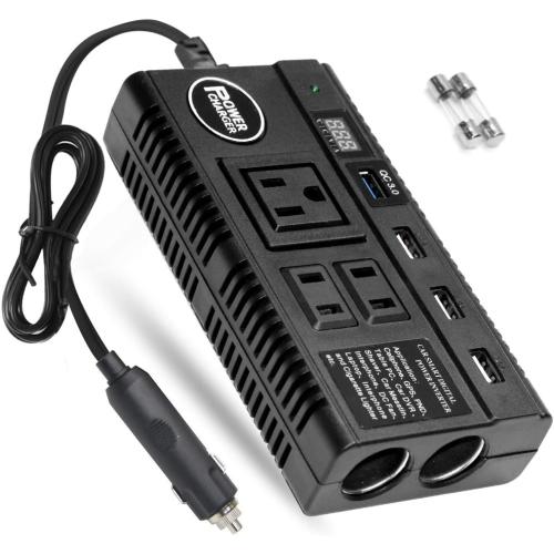Car Power Inverter 120W 12V 24V DC to 110V AC 4 USB Ports Car Charger Adapter with 3 AC Outlets Dual Cigarette Lighter, Digital LED Display Quick Charging 3.0 for Phones Tablets PC Laptops (120W)