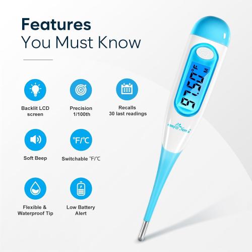 Easy@Home Digital Basal Thermometer for Ovulation: Backlight LCD Display 1/100th Degree High Precision BBT, Memory Recall, NOT Bluetooth Enabled – Scan Results with Premom Fertility Tracker App, Blue