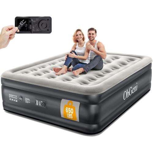 OhGeni Queen Air Mattress with Built in Pump, 18 Raised Comfort Inflatable Mattress, Quiet Surface Portable Blow Up Mattress, Air Bed for Home and Guest, Colchone Inflable, 650 lbs Max