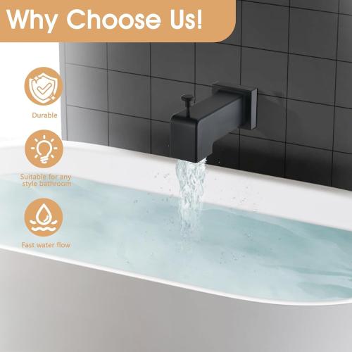 Slip On Diverter Tub Spout, Sleek Square Design for Bathroom, Fits 1/2 Copper Pipe (5/8 OD), Child-Safe Rounded Edges, Easy Installation, Matte Black