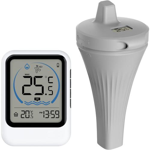 Pool Thermometer with Temperature Sensor for Pool Fish Tank Bathtub Swimming Pool 12/24-Hour Time Format Record Highest Lowest Outdoor Temperature℃/℉ switchable