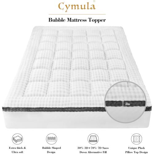 Cymula Queen Mattress Topper Fleece Bubble Pillow Top Mattress Pad Cover for Back Pain Faux Fur Extra Thick Mattress Protector Soft with Fluffy Down Alternative, 8-21 Deep Pocket, White