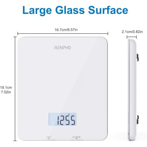 RENPHO Food Scale with Nutritional Calculator, Digital Kitchen Scale for Weight Loss, Smart Food Weight Scale with App for Macro Keto Calorie Cooking, Grams and Ounces, White, 11lb/5kg
