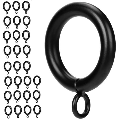 Curtain Ring Metal 28 Pcs 1.0 Inch Inner Diameter with Eyelets Fit Up to 0.8 Inch Rod Large Wire Diameter (Black-28pcs)