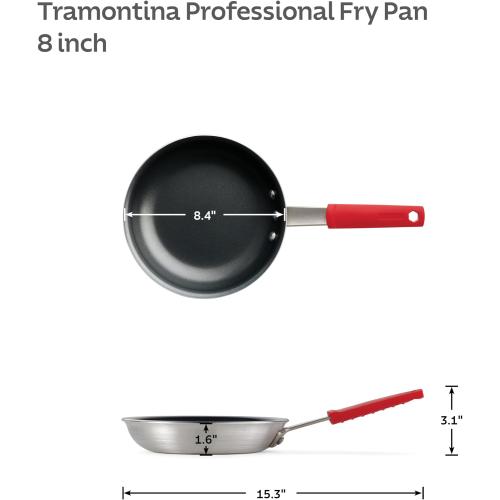 Tramontina Professional 8-Inch Non Stick Small Frying Pan | Heavy-Gauge Aluminum Skillet with Reinforced Nonstick Coating, Red Handle, Dishwasher and Oven Safe, Made in Brazil