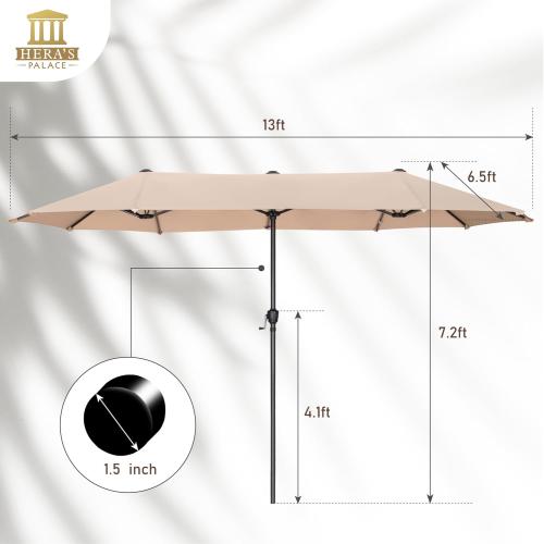 HERA'S PALACE 13 ft Rectangle Patio Umbrellas Large Outdoor Umbrella with Crank Powerful UV Protective Table Umbrella Outdoor Patio for Backyard, Pool, Garden, Deck