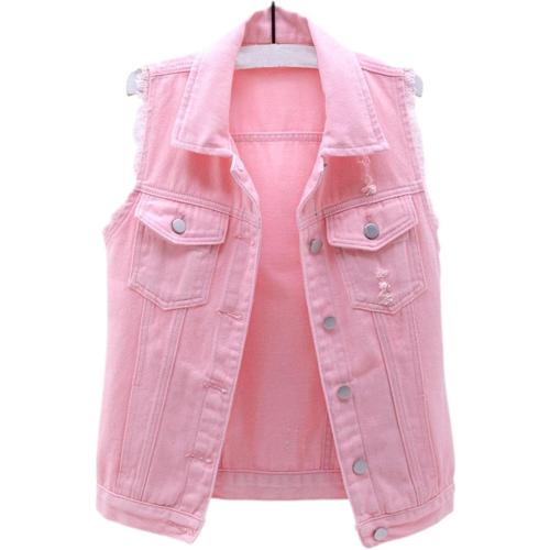 XXL Women's Buttoned Washed Denim Jacket Sleeveless Crop Vest 6 Color