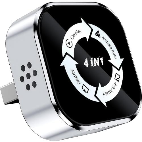 4-in-1 Screen Mirroring Wireless CarPlay Adapter,2026 Upgraded for Wireless Apple CarPlay/Android auto/AirPlay/MirrorLink Adapter,Mini USB Design with Type-C Extension,Fast Auto-Connect,Plug & Play