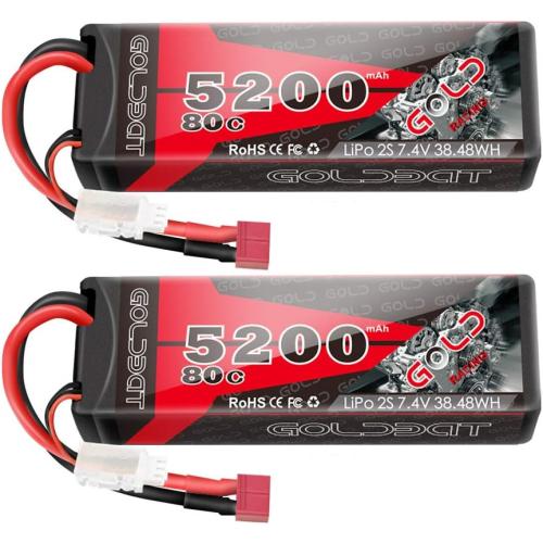GOLDBAT 5200mAh 80C 2S 7.4V RC LiPo Battery Hard Case with T Plug for RC Evader BX Car RC Truck RC Truggy Racing (2 Packs)