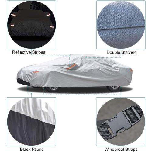 Size Large Color Silver Car Cover  Waterproof for Automobiles, Sun Rain Dust Snow Protection