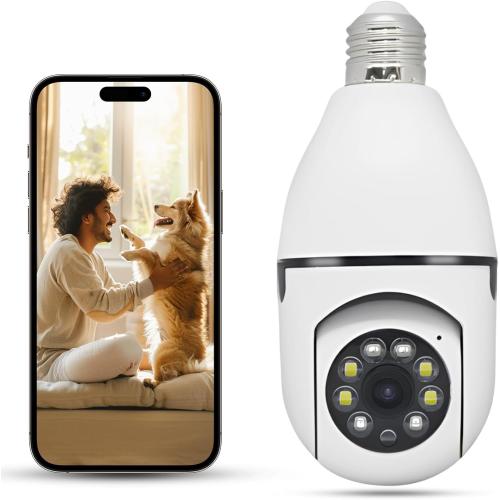 Light Bulb Security Camera, 2K/3MP Outdoor Camera Wireless 2.4G Hz WiFi E27 Camera for Home Security, 24/7 Recording, Motion Detection and Alarm