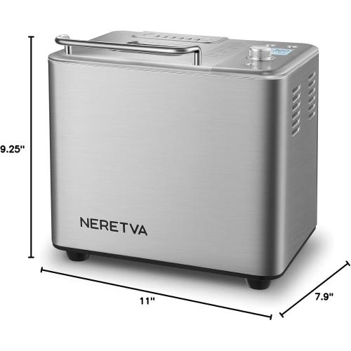 Neretva Bread Maker, 20-IN-1 2LB Bread Machine Dual Heater Bread Maker Machine Automatic with Nonstick Ceramic Pan, 15H Timer & 1H Keep Warm Set, Low Noise, Stainless Steel Breadmaker Recipe-Silver