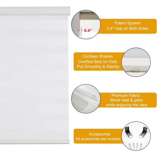 Persilux Cordless Zebra Blinds for Windows Free-Stop Roller Windows Shades (24 W X 72 H, Cream) Dual Layer Light Control for Day and Night, Light Filtering Sheer Shades for Home, Bedroom,