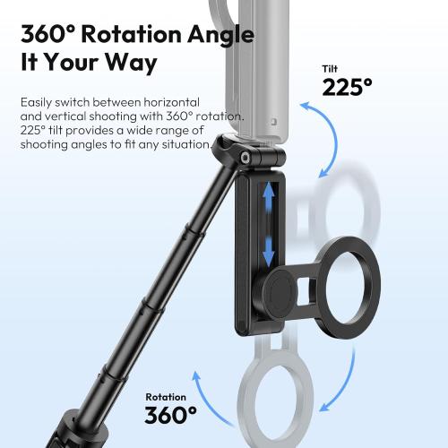 ULANZI JJ03 Magnetic Tripod for Phone with Remote Control, 3-in-1 Selfie Stick Handle Grip 360° Rotation Extendable Stand for iPhone Android Phones, for iPhone 17 16 15 14 13 12 Series