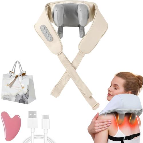 Color Beige Neck & Shoulder Massager, Portable Shiatsu Electric Back and Neck Massager with Heat, Thera Pexa Neck Massager for Pain Relief Deep Tissue, Back Massager with Heat (Beige)