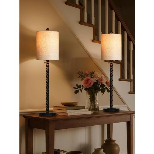 Buffet Lamps, Table Lamps Set of 2-30 H Tall with Sturdy Metal Bases & Textured Linen Shades - UL Certified, Ideal for Creating a Cozy Vibe in Living Rooms, Dining Rooms & Entryways (Matte Black)