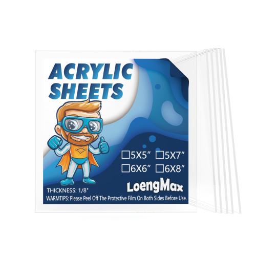 1/8 Thick (3mm) Clear Acrylic Sheet 6 x 6 - 6 Pieces | Cast Plexiglass for DIY Crafts, Sign, Photo Frame, Display Projects
