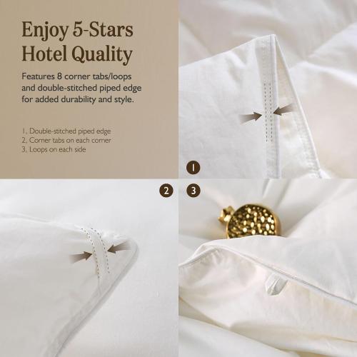 BPC Lightweight Organic Feather Down Comforter King Size, Hotel Luxury Duvet Insert with 100% Cotton Cover and Puffy Feather Down Filling, for Summer/Hot Sleepers, Ivory White, 106x90 Inches