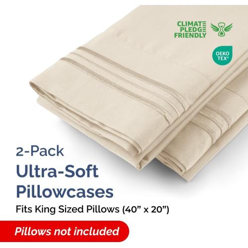 King Pillow Cases Set of 2 - Ultra Soft Cozy Pillowcase Covers - Wheat