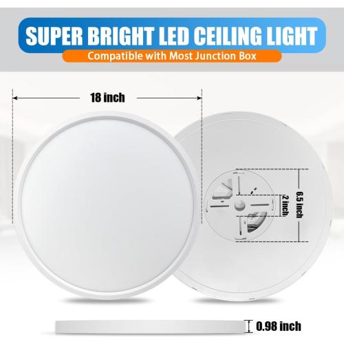 White Allsmartlife LED Flush Mount Ceiling Light 3Pack, 18 inch Thin Round Flat Panel Light 36W 4650lm, 3000K/4000K/6500K Dimmable, White Light Fixtures Ceiling Mount for Kitchen, Bedroom