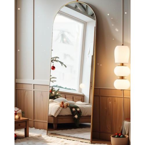 Arched Mirror - Full Length, Standing or Wall Mounted, 5818, Aluminum Frame - Gold