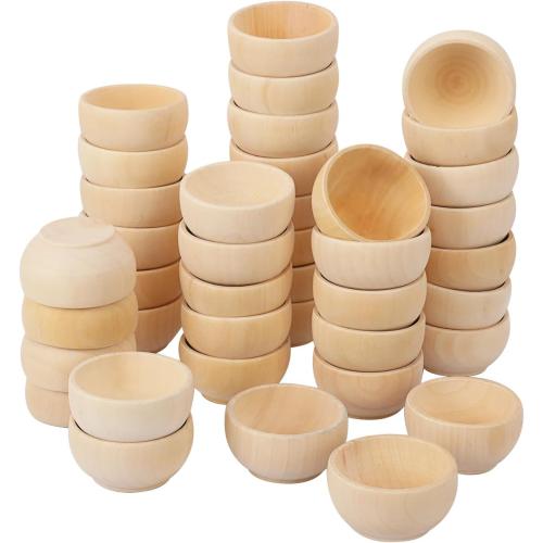 30 Pack 2.2 Inches Round Wooden Bowls, Unfinished Mini Wood Bowls for Condiments, Sauces, Dips, Nuts, and Snacks