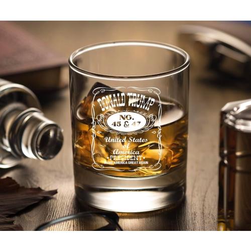 Donald Trump Laser Engraved 10.5 oz. Whiskey Glass,Trump For Presidency, Poilitical Gift, 45-47, Bourbon Rock Glass Made in the USA