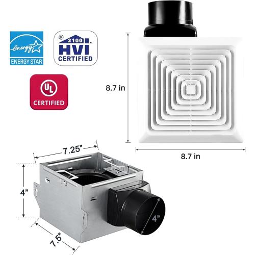 Bathroom Exhaust Fan 80CFM 1.5Sone, Quiet Bath Fan with 4inch duct, Energy-Saving Household Ventilation Fan, No Attic access Needed Installation, Classic White Grille (80CFM)