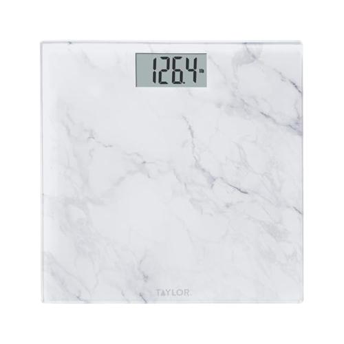 Taylor Digital Glass Marble Bathroom Scale, Scale for Body Weight, Highly Accurate Digital Bathroom Weighing Machine, Battery Powered, FSA HSA Eligible, Measures Weight up to 400 lb Capacity, White