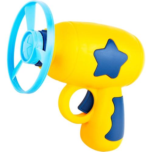 Berry President Flying Saucer Toy, Flying Disc Launch Playset with Rotating Flash Light, Indoor Outdoor Twist Shoot Toy for Kids Aged 3 Years Old & Up (Yellow)