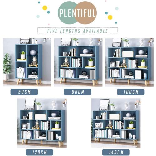 IOTXY Wooden Open Shelf Bookcase - 3-Tier Floorstanding Display Cabinet Rack with Legs, 8 Cubes Free Standing Bookshelf, Bright Blue
