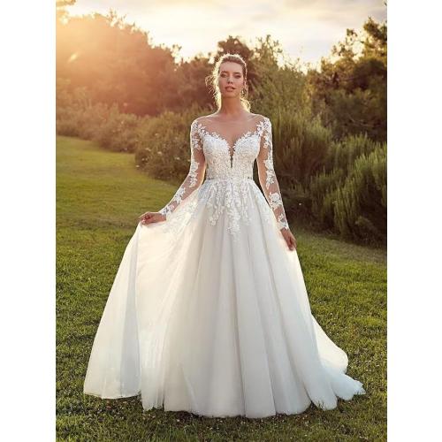 MeiLiqe Lace Appliques A-Line Wedding Dresses for Bride 2026 Beach Bridal Gowns with Train size small