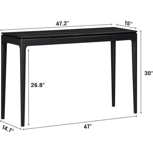 NTC Mingle 47-Inch Console Table, Modern Solid Wood Entryway Table with Hidden Drawer, Waterproof & Heat Resistant, Narrow Table for Hallway, Living Room & Foyer, Burnt Black