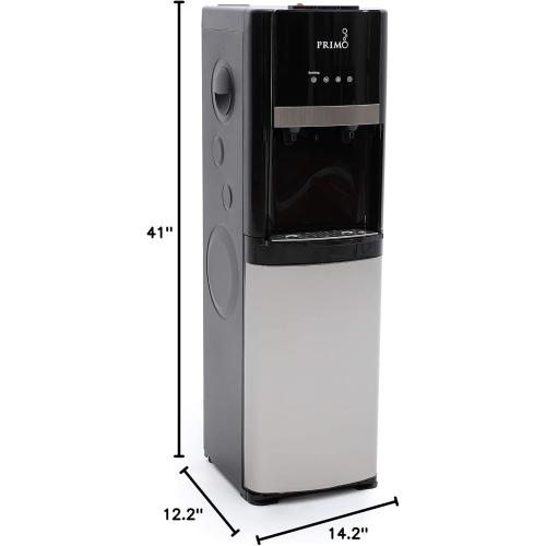 Primo Bottom-Loading Self-Sanitizing Water Dispenser - 2 Temp (Hot-Cold) Water Cooler Water Dispenser for 5 Gallon Bottle w/Child Safety Lock, Black and Stainless Steel