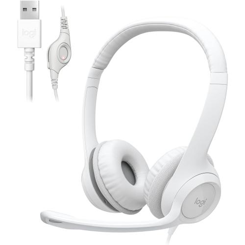 Logitech H390 Wired Headset for PC/Laptop, Stereo Headphones with Noise Cancelling Microphone, USB-A, In-Line Controls, Works with Chromebook - Off White