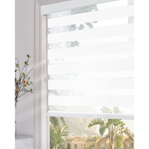 Persilux Blackout Cordless Zebra Blinds for Windows (35 W x 64 H, White) with Upgraded Cassette Free-Stop Dual Layers Sheer Roller Shades for Home and Office