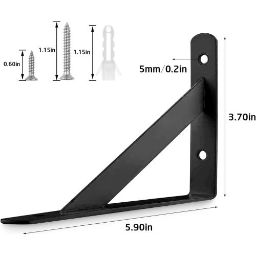 Heavy Duty Shelf Brackets 12 Packs Eau L Corner Brace Black 4 X 6 Inch 90 Degree Floating Shelves, Tripod Triangle Shelf Brackets for Floating Wood Shelves