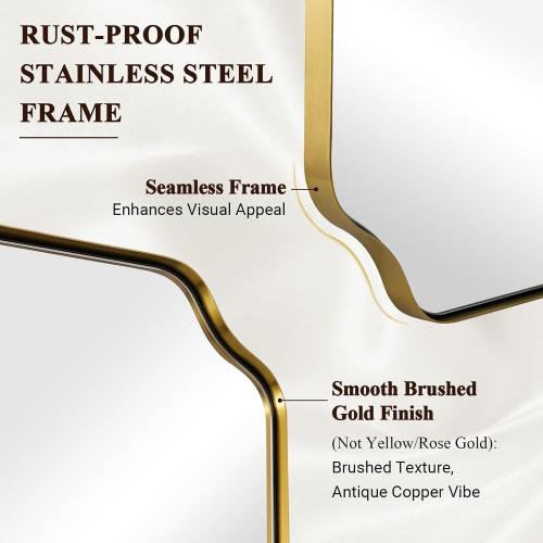 ANDY STAR 30x30 Square Bathroom Mirror, Brushed Gold Scalloped Mirror for Wall, Antique Brass Mirror with Designer-Crafted Rounded Notched Corners, Ideal for Home Remodel