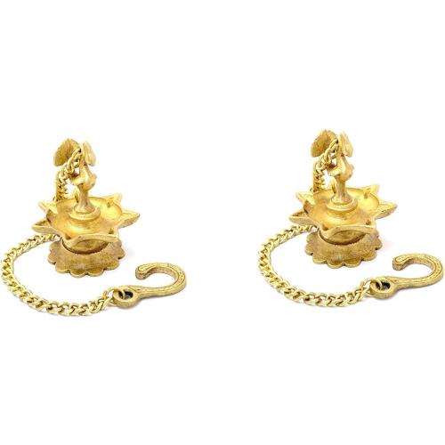 hanging & table Brass Diya | Oil Lamp | Home Decor | Diya, Deepak, Deepam (Peacock Diya Pair) with chain