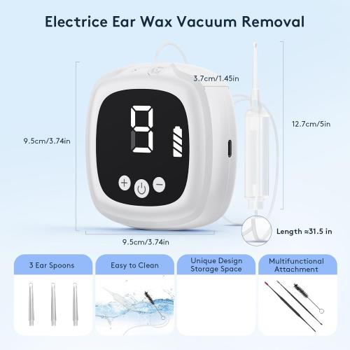 Ear Vacuum Wax Removal Kit, 9 Levels Strong Suction Ear Wax Vacuum Cleaner Electric Ear Wax Remover USB Rechargeable Reusable Ear Suction Device for Adults Children Indoor Outdoor Travel